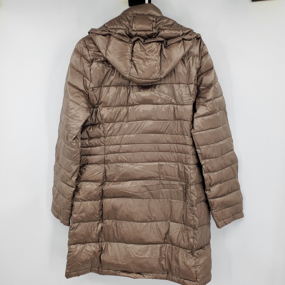 Andrew Marc Womens Packable Down Puffer Jacket Taupe Large Long Lightweight Coat - Picture 2 of 10